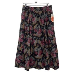 Vintage Gotcha Covered Skirt Womens 16 Black Gray Floral Maxi A Line 100% Cotton